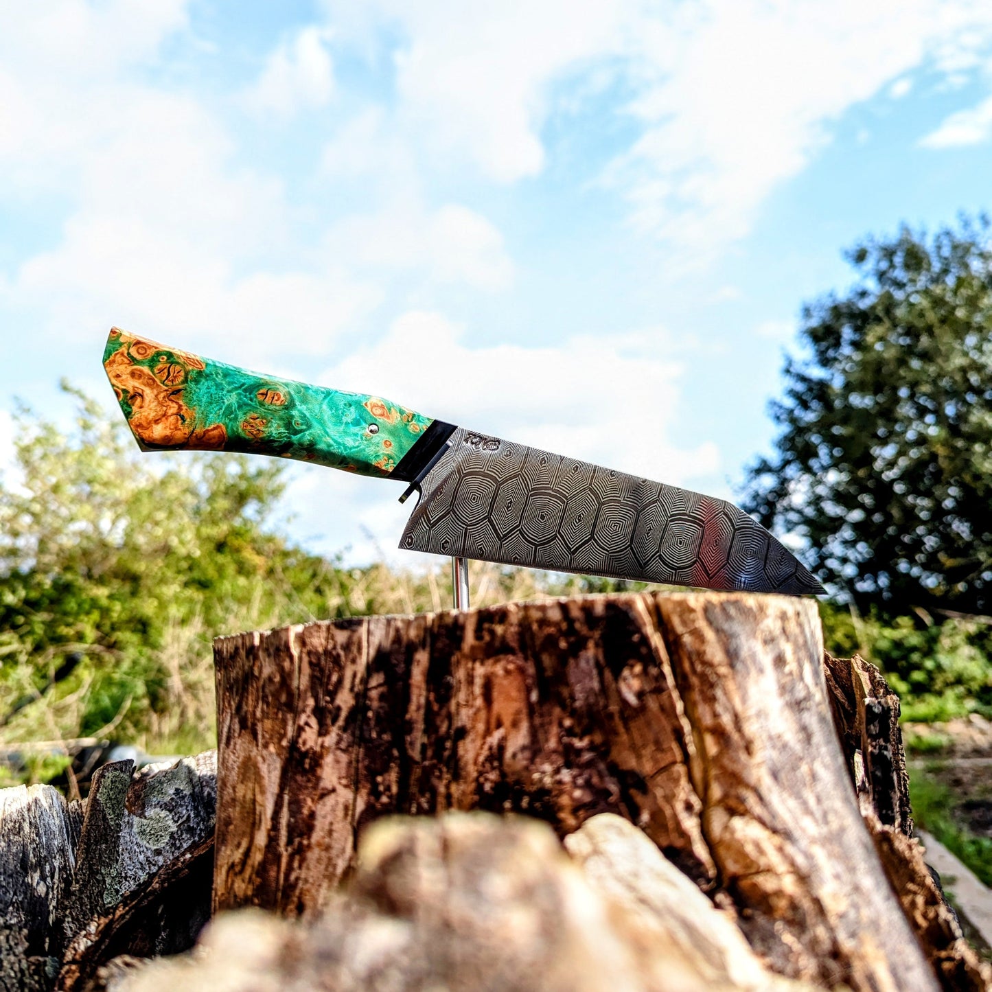 185mm Hex Mosaic damascus Santoku | Handmade Kitchen Knives - KWB Knives