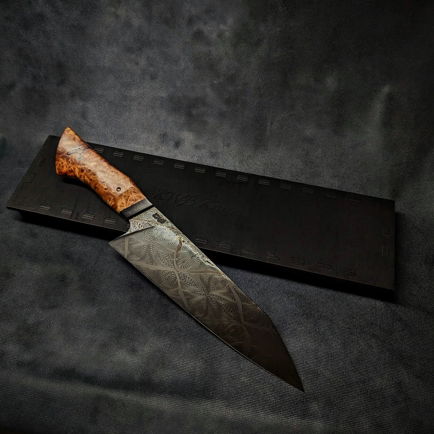 225mm Mosaic damascus Santoku | Handmade Kitchen Knives-KWB Knives