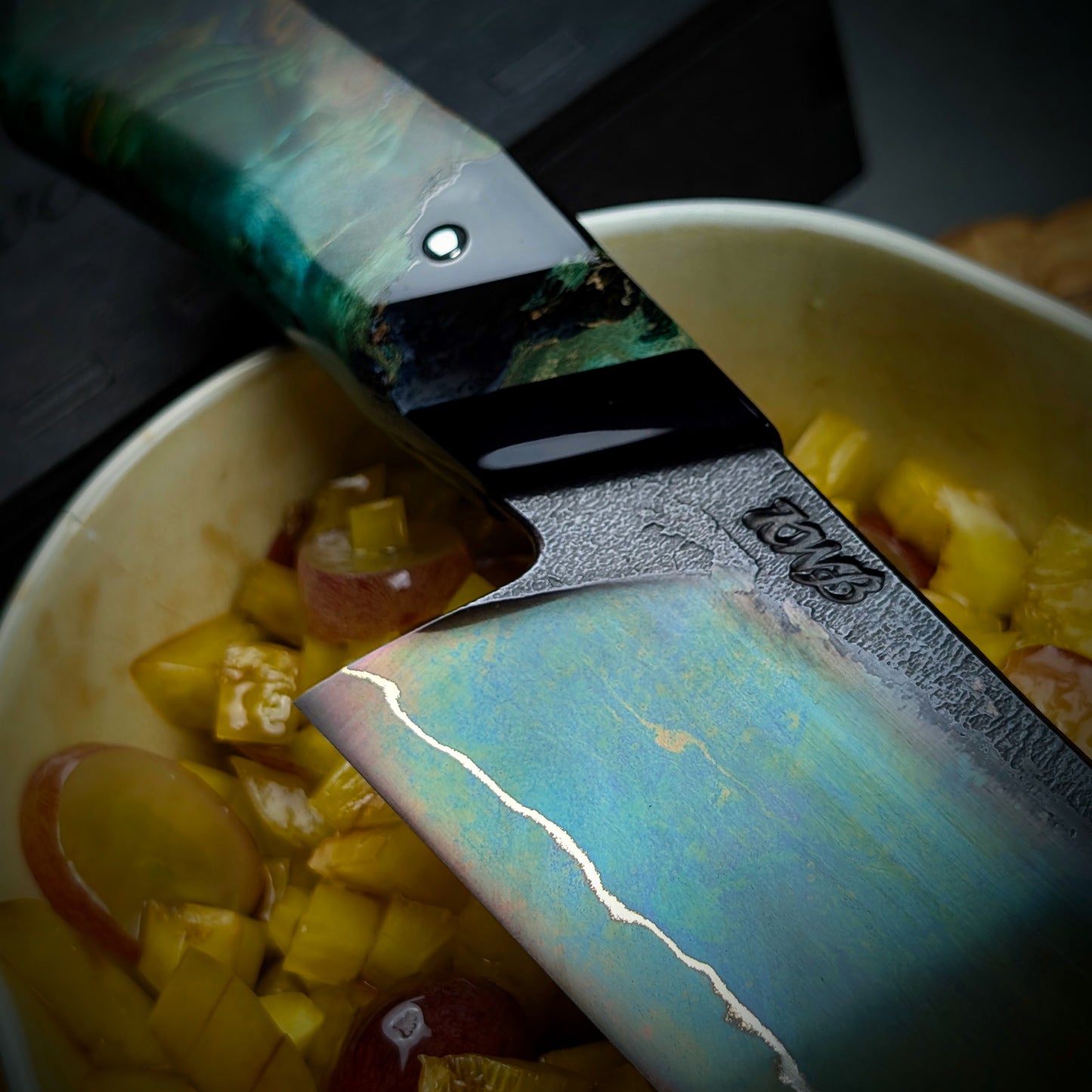 115mm Rainbow Nakiri Veg Knife | Handmade Kitchen Knives