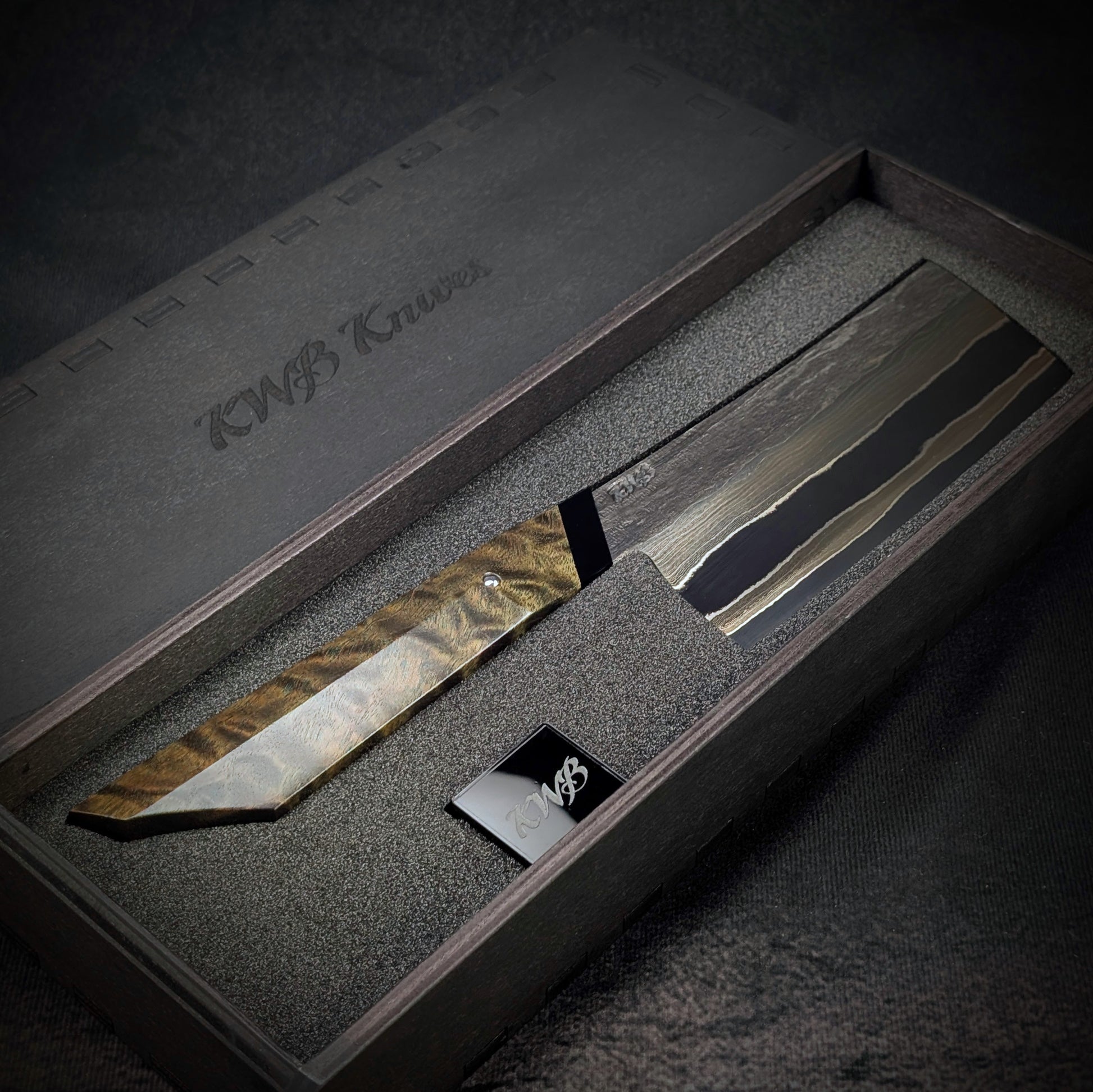 130mm Nickel Damascus Nakiri Veg Knife | Handmade Kitchen Knives - KWB Knives
