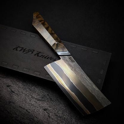 130mm Nickel Damascus Nakiri Veg Knife | Handmade Kitchen Knives - KWB Knives