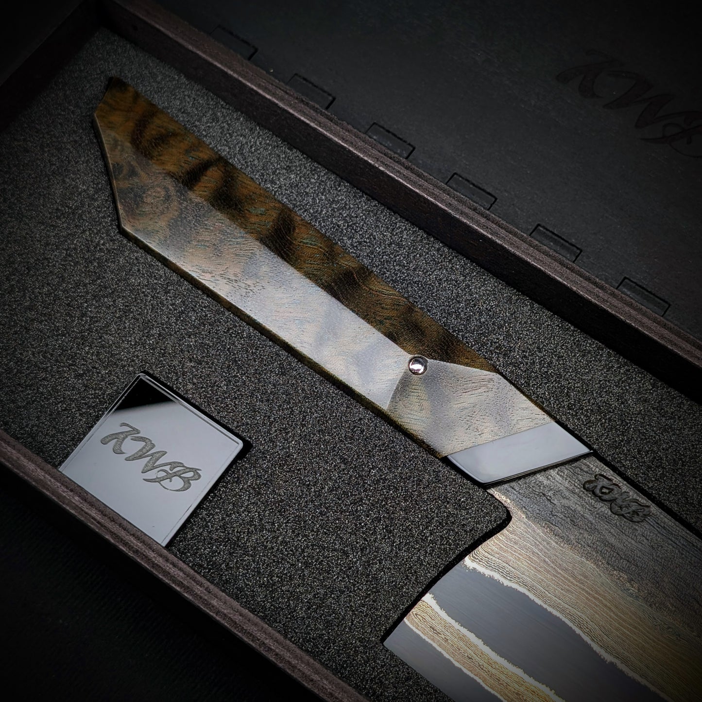 130mm Nickel Damascus Nakiri Veg Knife | Handmade Kitchen Knives-KWB Knives