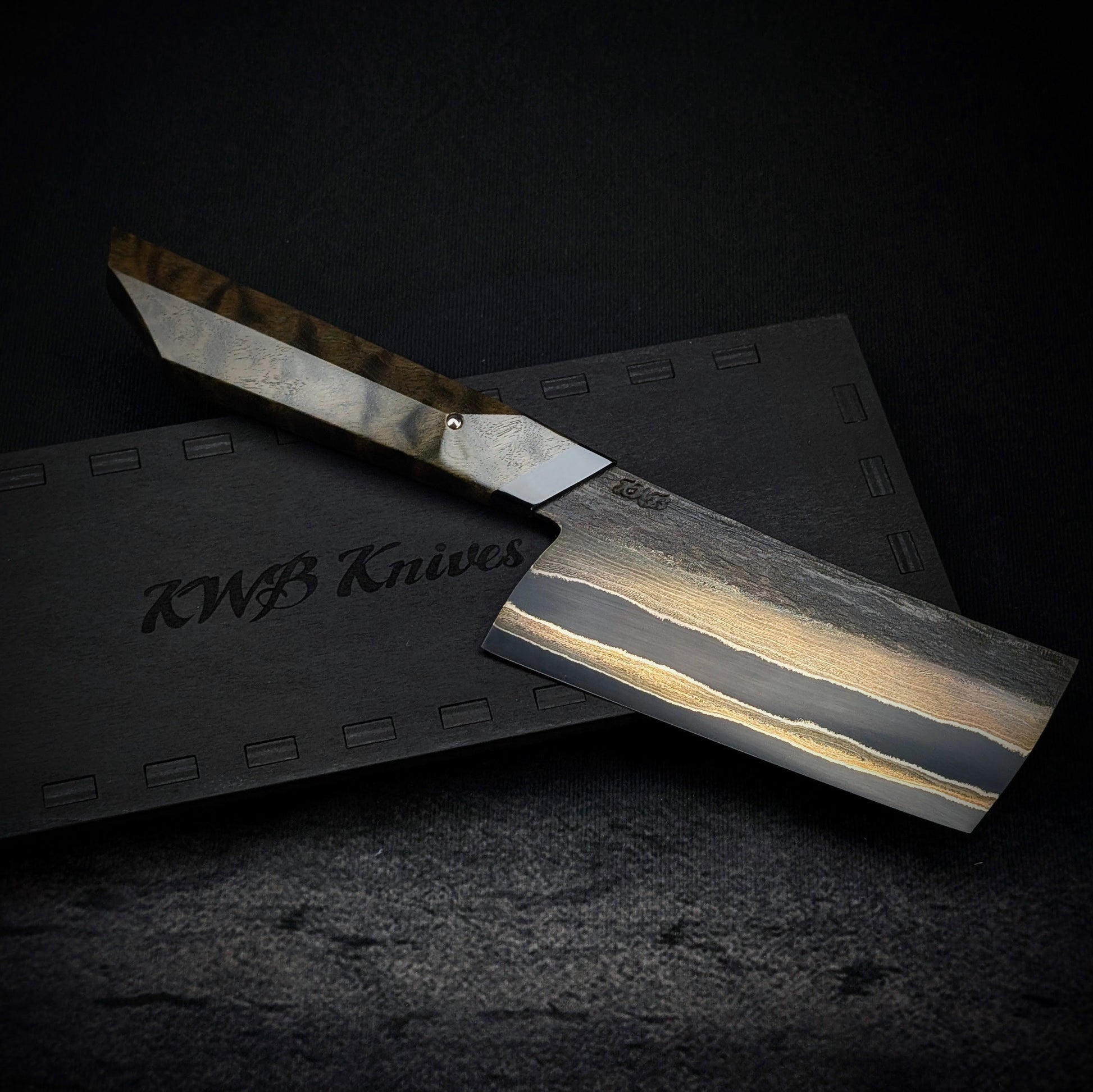 130mm Nickel Damascus Nakiri Veg Knife | Handmade Kitchen Knives - KWB Knives