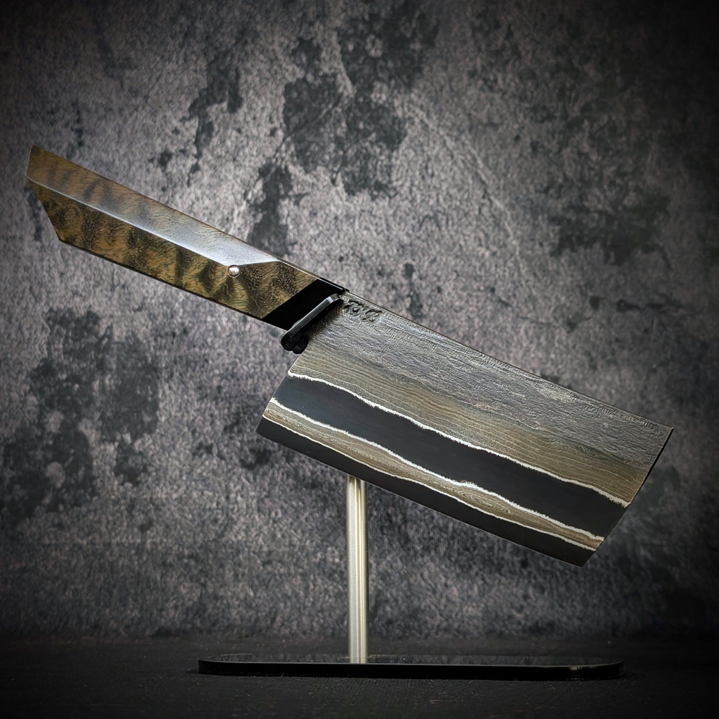 130mm Nickel Damascus Nakiri Veg Knife | Handmade Kitchen Knives - KWB Knives