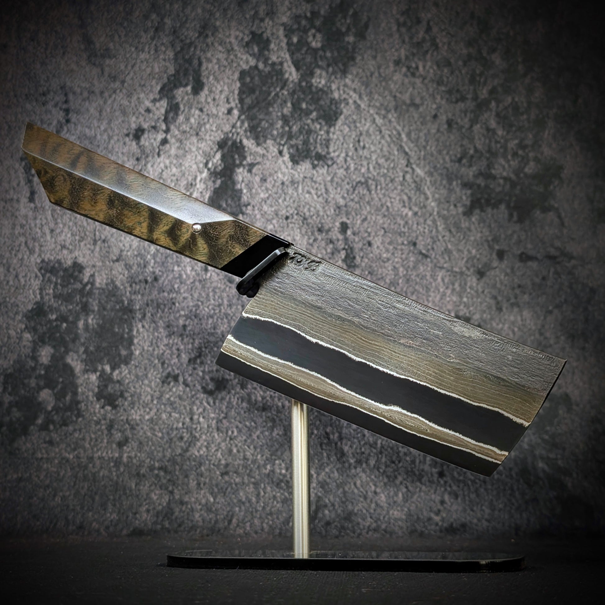130mm Nickel Damascus Nakiri Veg Knife | Handmade Kitchen Knives - KWB Knives