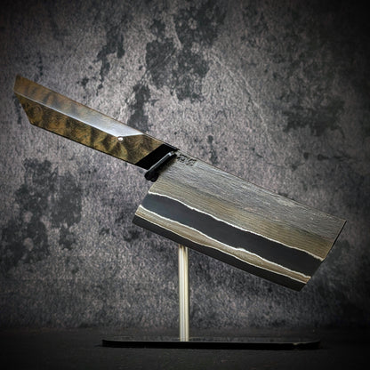 130mm Nickel Damascus Nakiri Veg Knife | Handmade Kitchen Knives - KWB Knives