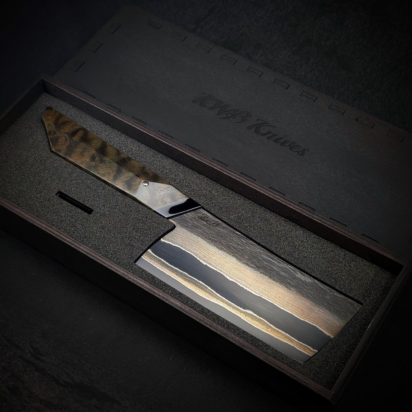 130mm Nickel Damascus Nakiri Veg Knife | Handmade Kitchen Knives - KWB Knives