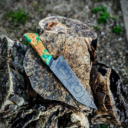 185mm Hex Mosaic damascus Santoku | Handmade Kitchen Knives-KWB Knives