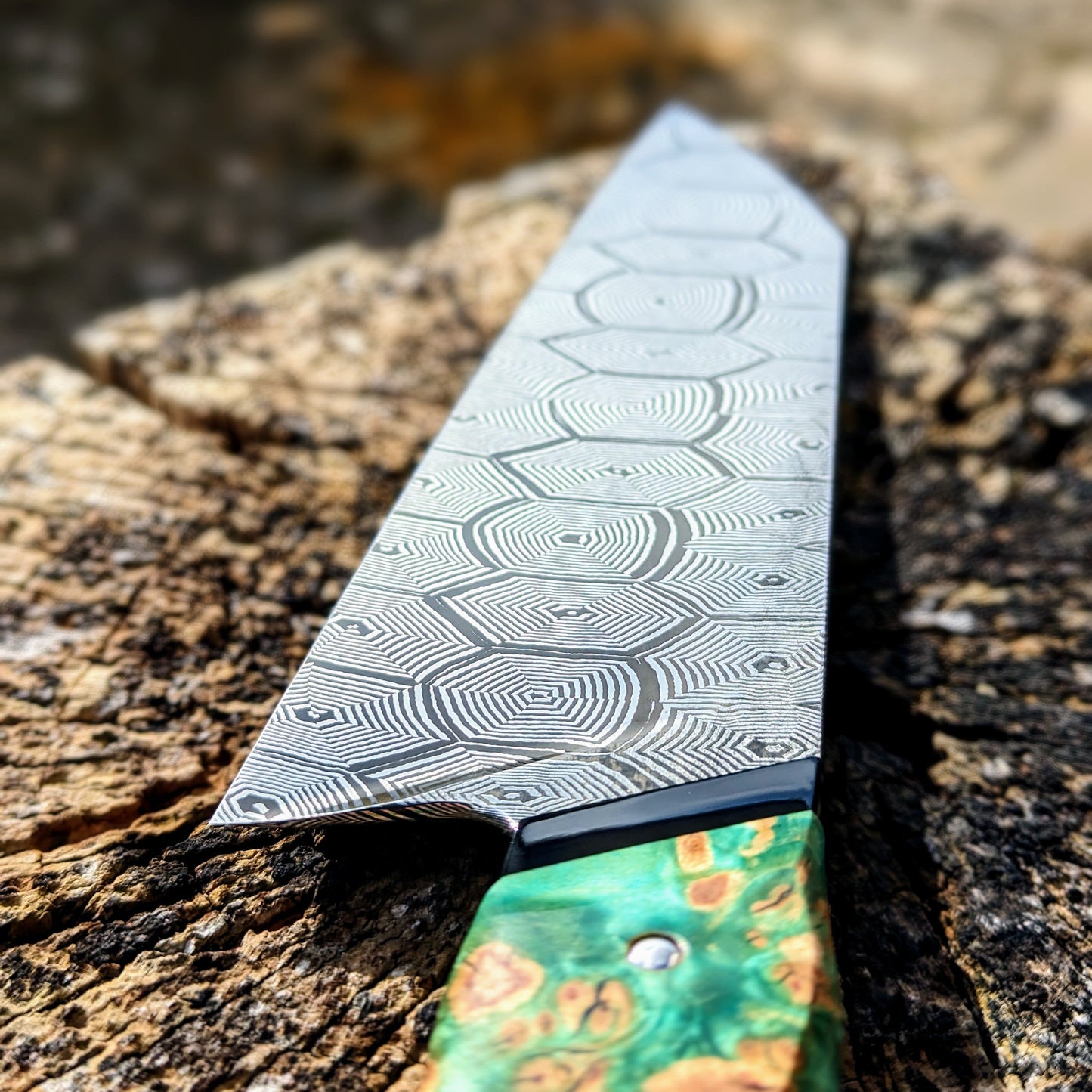 185mm Hex Mosaic damascus Santoku | Handmade Kitchen Knives - KWB Knives