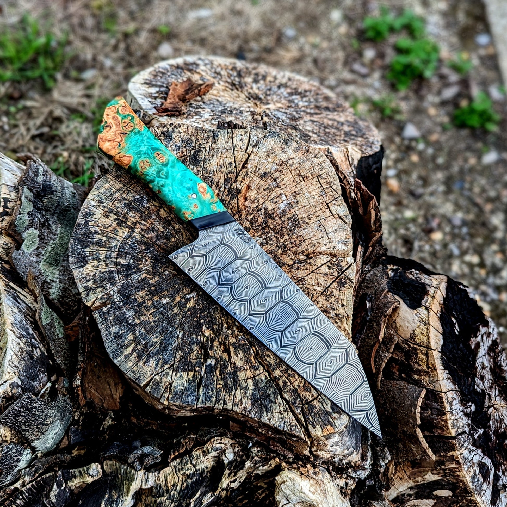 185mm Hex Mosaic damascus Santoku | Handmade Kitchen Knives - KWB Knives