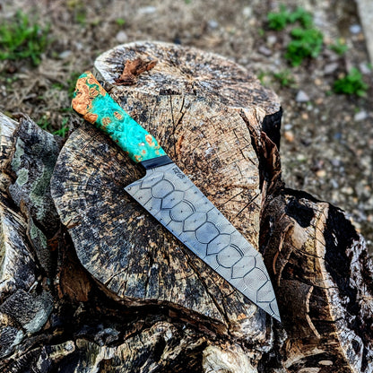 185mm Hex Mosaic damascus Santoku | Handmade Kitchen Knives - KWB Knives