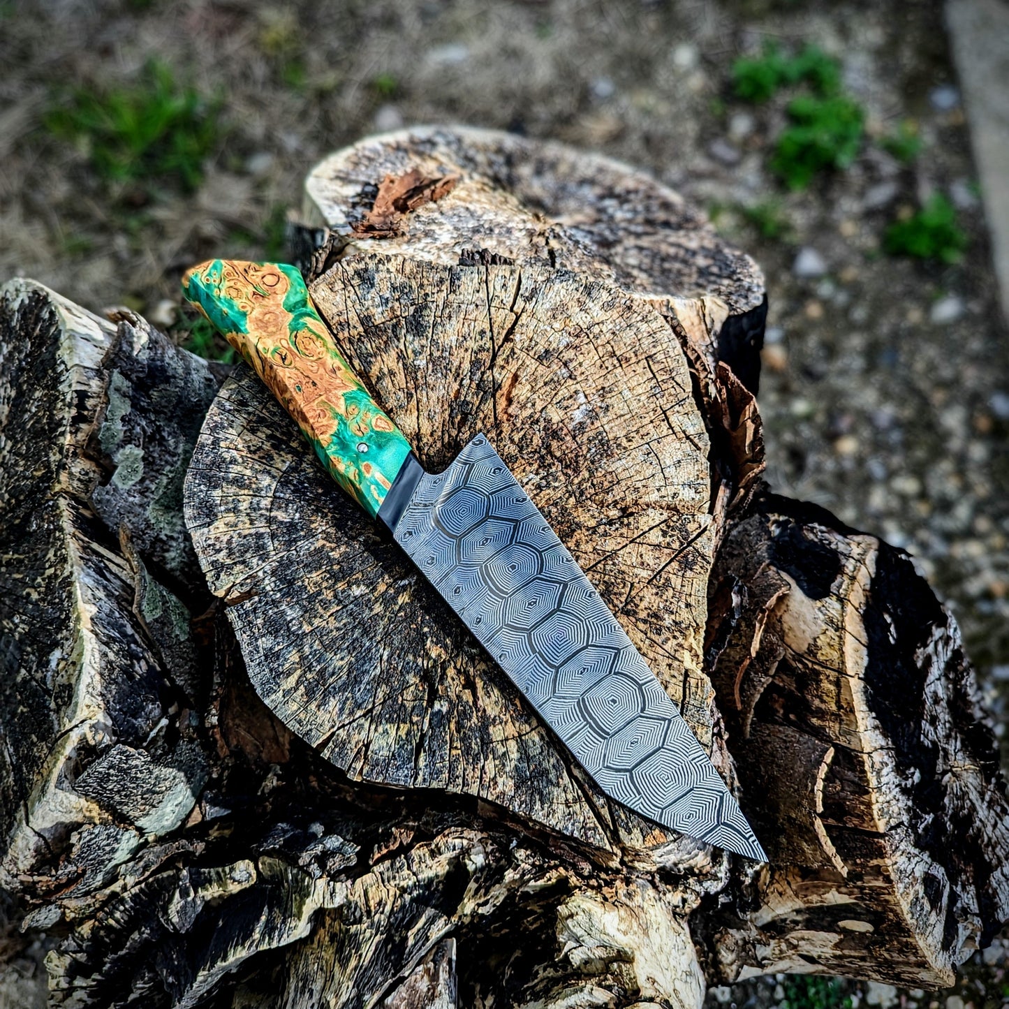 185mm Hex Mosaic damascus Santoku | Handmade Kitchen Knives - KWB Knives