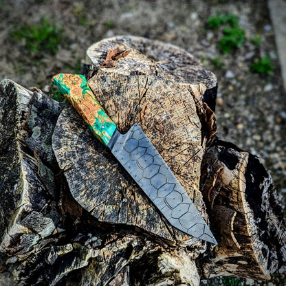 185mm Hex Mosaic damascus Santoku | Handmade Kitchen Knives - KWB Knives