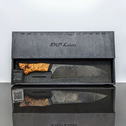 225mm Mosaic damascus Santoku | Handmade Kitchen Knives-KWB Knives