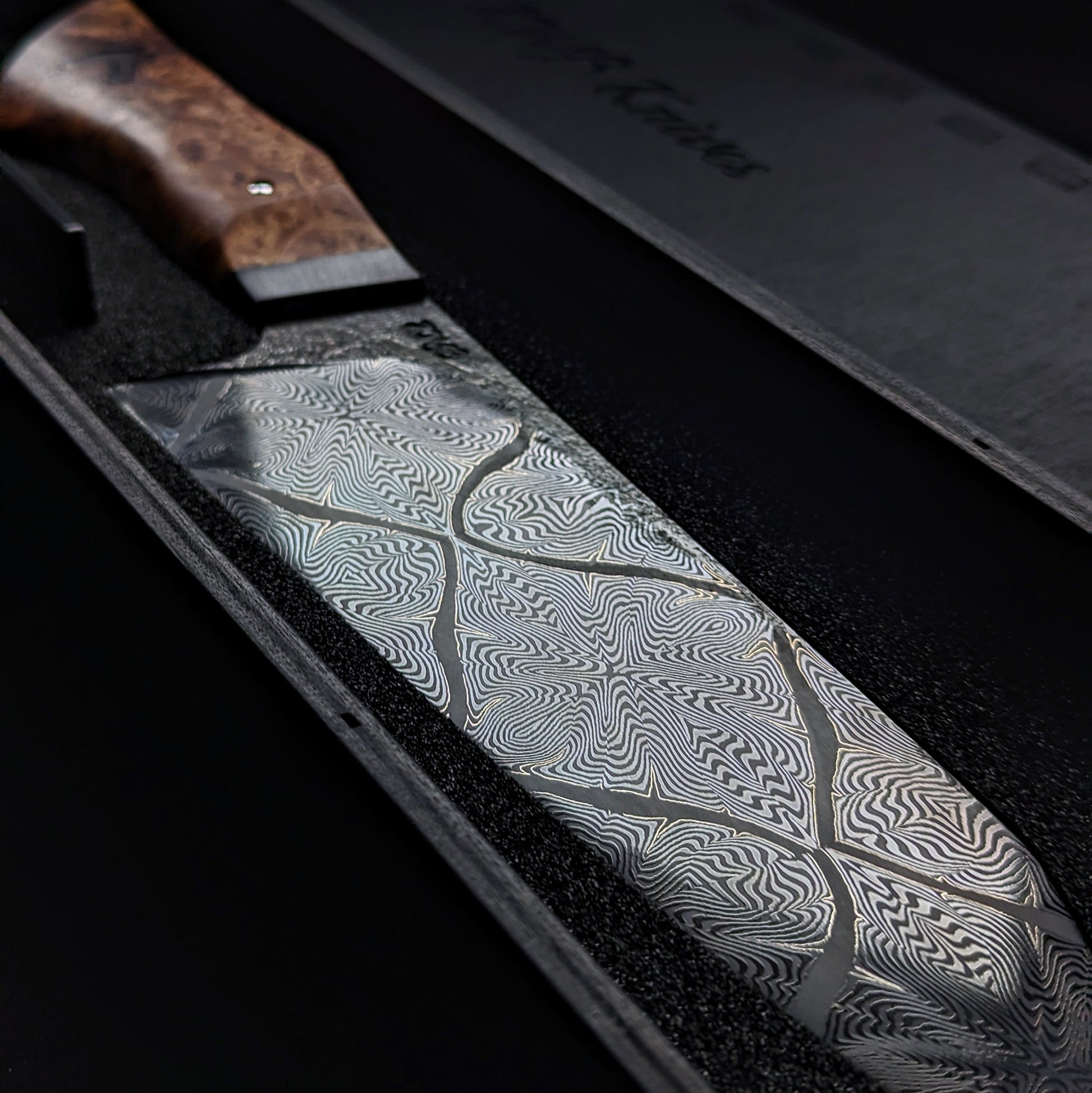225mm Mosaic damascus Santoku | Handmade Kitchen Knives-KWB Knives