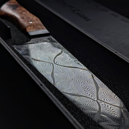 225mm Mosaic damascus Santoku | Handmade Kitchen Knives-KWB Knives