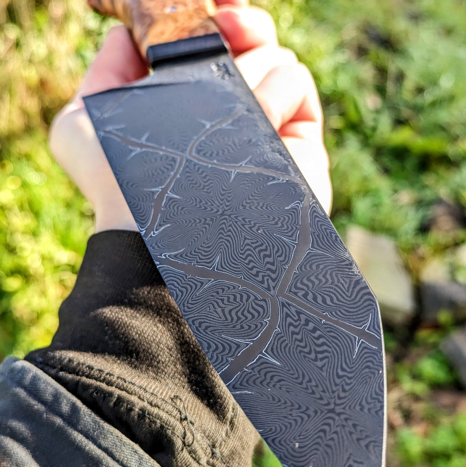 225mm Mosaic damascus Santoku | Handmade Kitchen Knives-KWB Knives