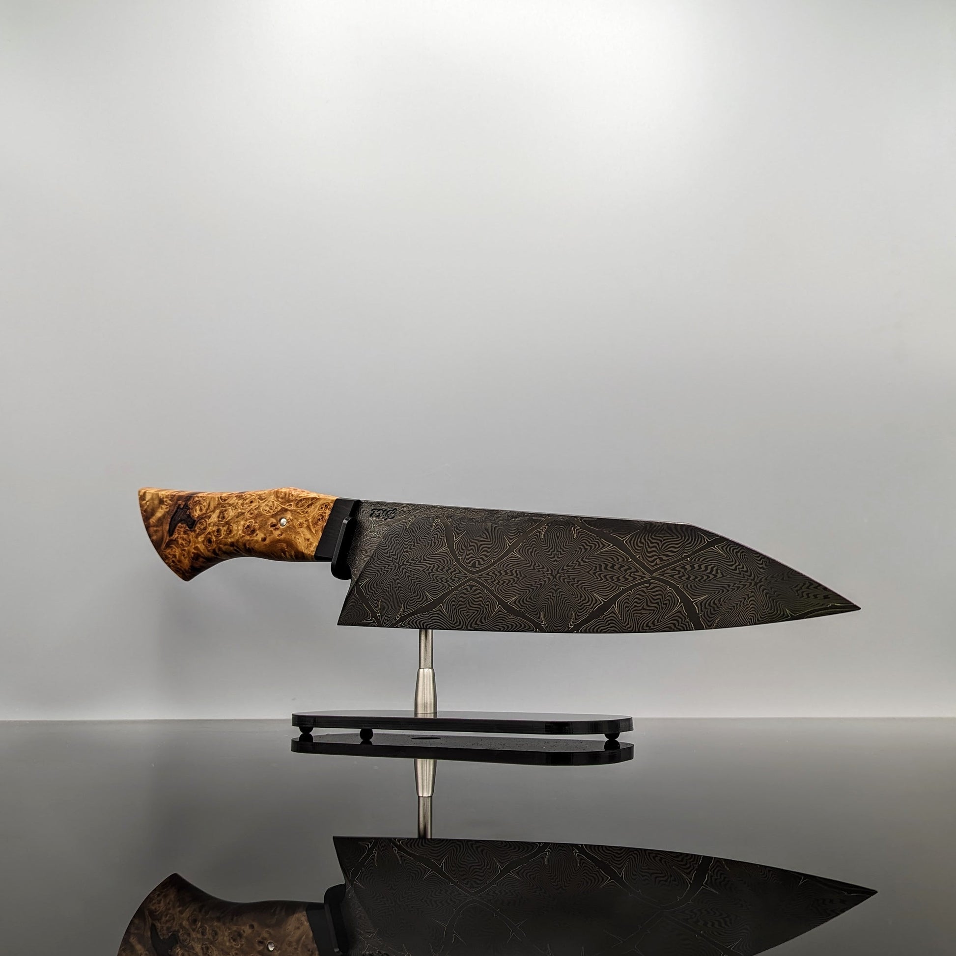 225mm Mosaic damascus Santoku | Handmade Kitchen Knives-KWB Knives