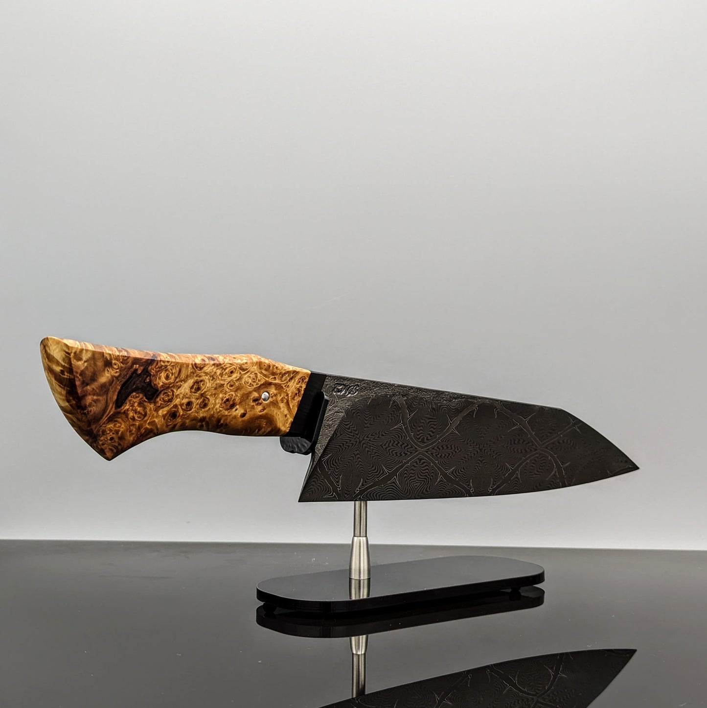 225mm Mosaic damascus Santoku | Handmade Kitchen Knives - KWB Knives