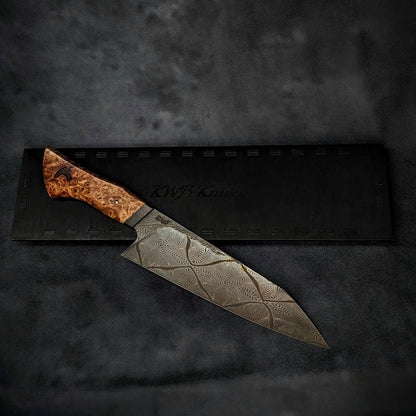 225mm Mosaic damascus Santoku | Handmade Kitchen Knives - KWB Knives