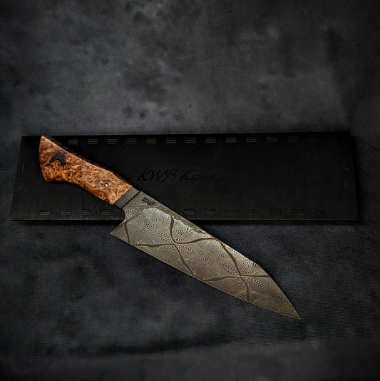 225mm Mosaic damascus Santoku | Handmade Kitchen Knives-KWB Knives