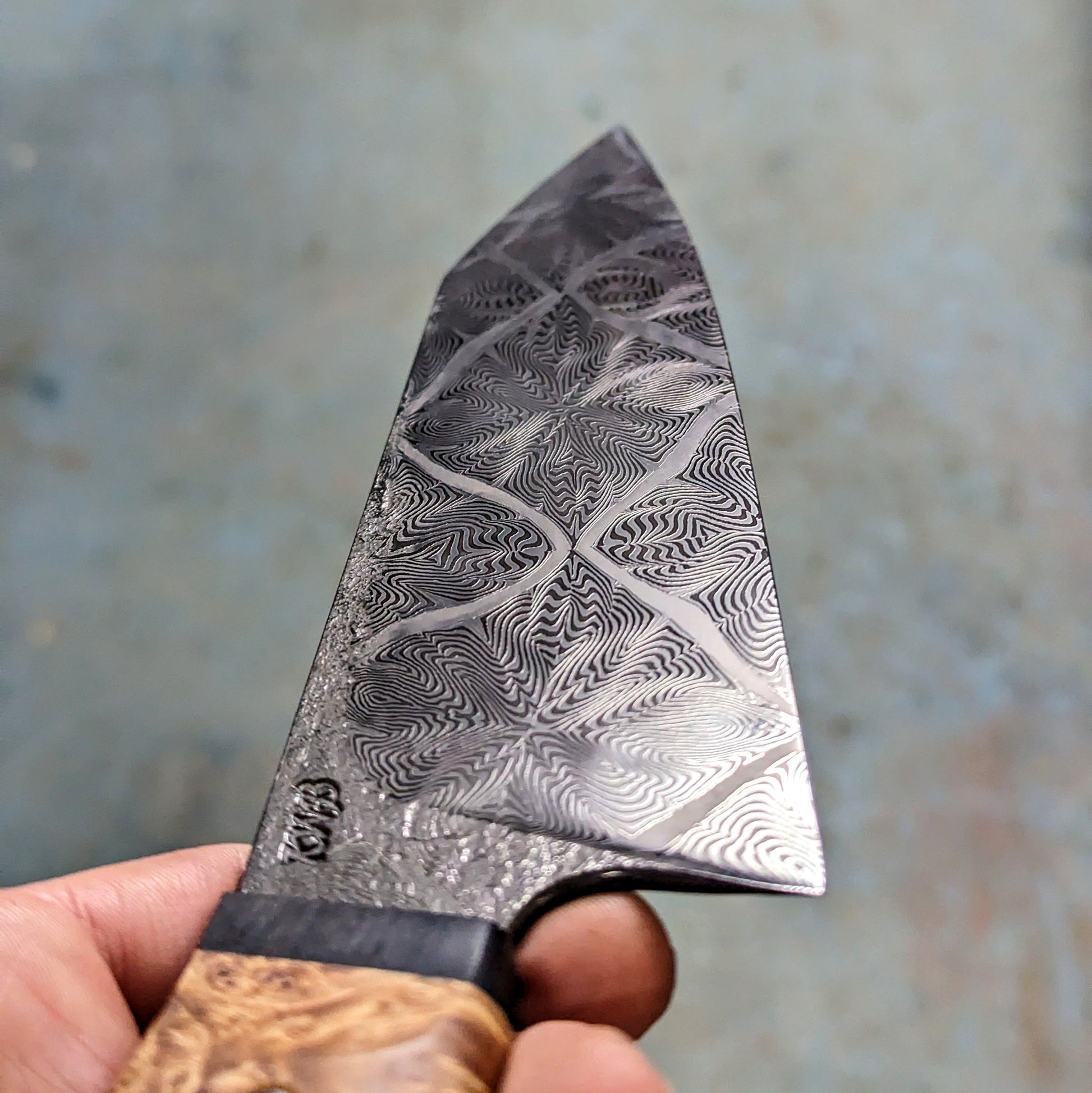 Handmade Mosaic damascus Santoku kitchen knife