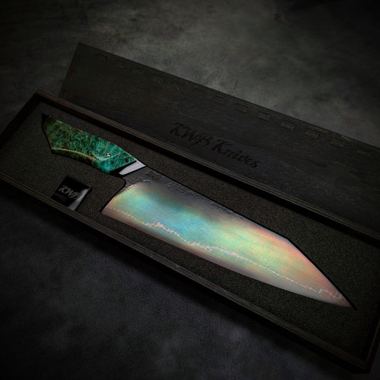 230mm Barbed Wire K-Tip Gyuto | Handmade Kitchen Knives - KWB Knives