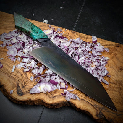 230mm Barbed Wire K-Tip Gyuto | Handmade Kitchen Knives - KWB Knives