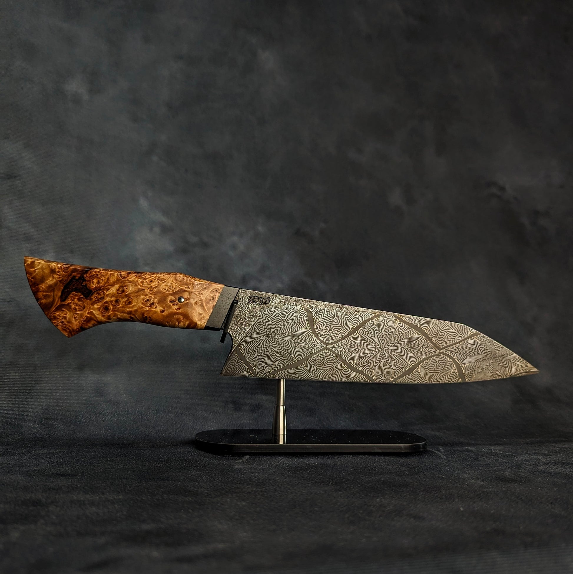 225mm Mosaic damascus Santoku | Handmade Kitchen Knives-KWB Knives