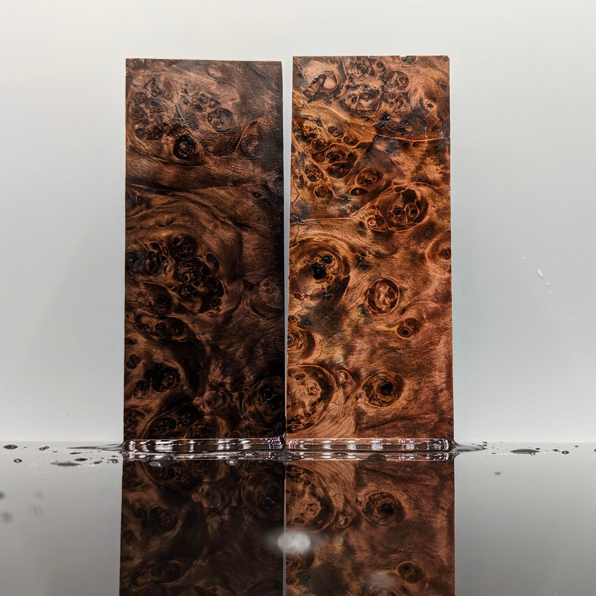 Black/Red Stabilised Chestnut Burr Handle Blocks-KWB Knives