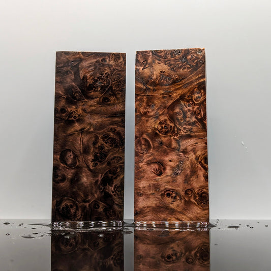 Black/Red Stabilised Chestnut Burr Handle Blocks-KWB Knives