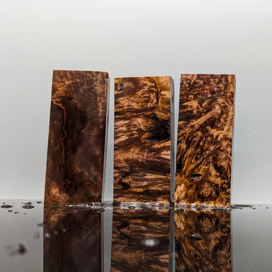 Black/Red Stabilised Chestnut Burr Handle Blocks-KWB Knives