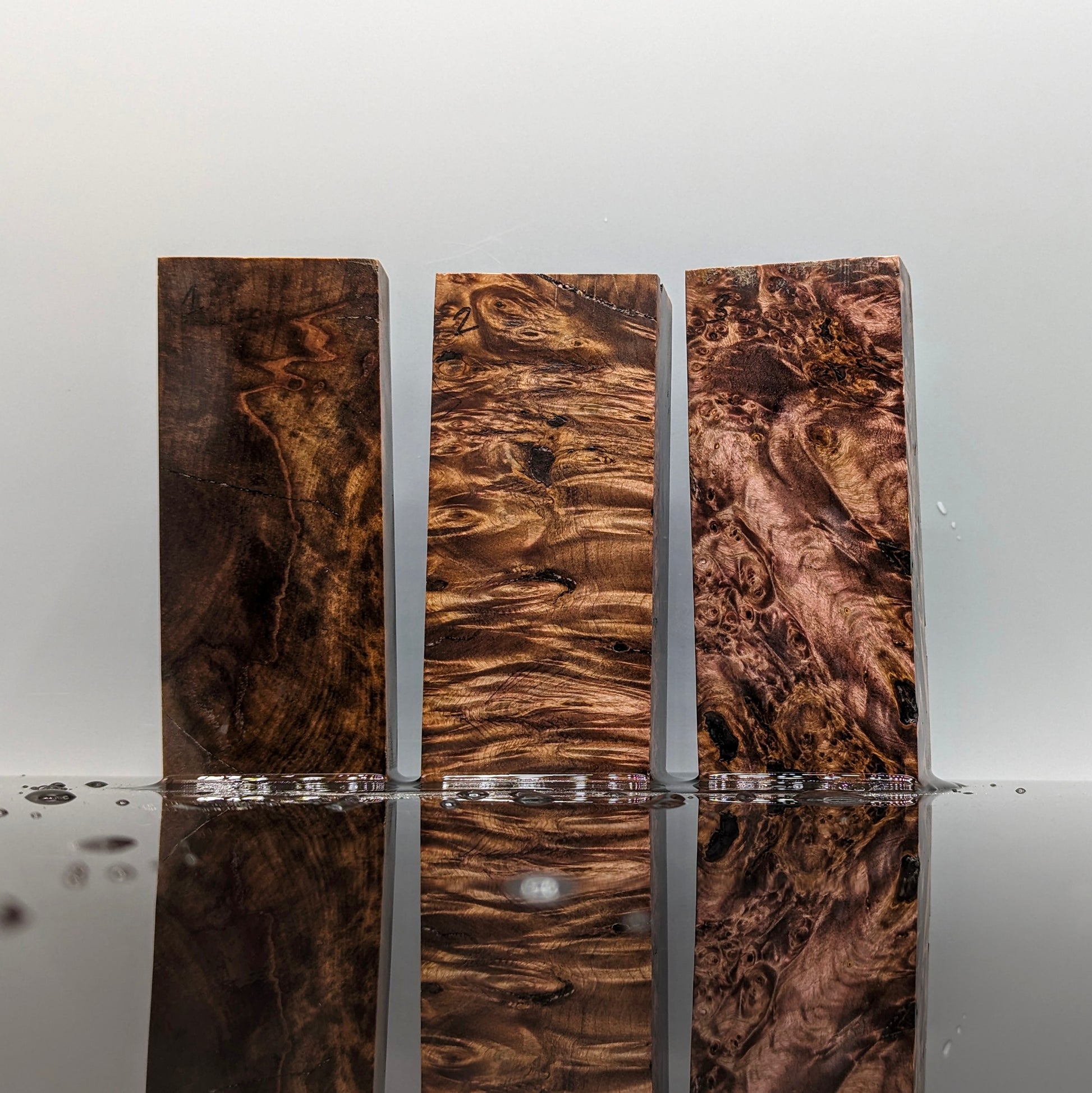 Black/Red Stabilised Chestnut Burr Handle Blocks-KWB Knives