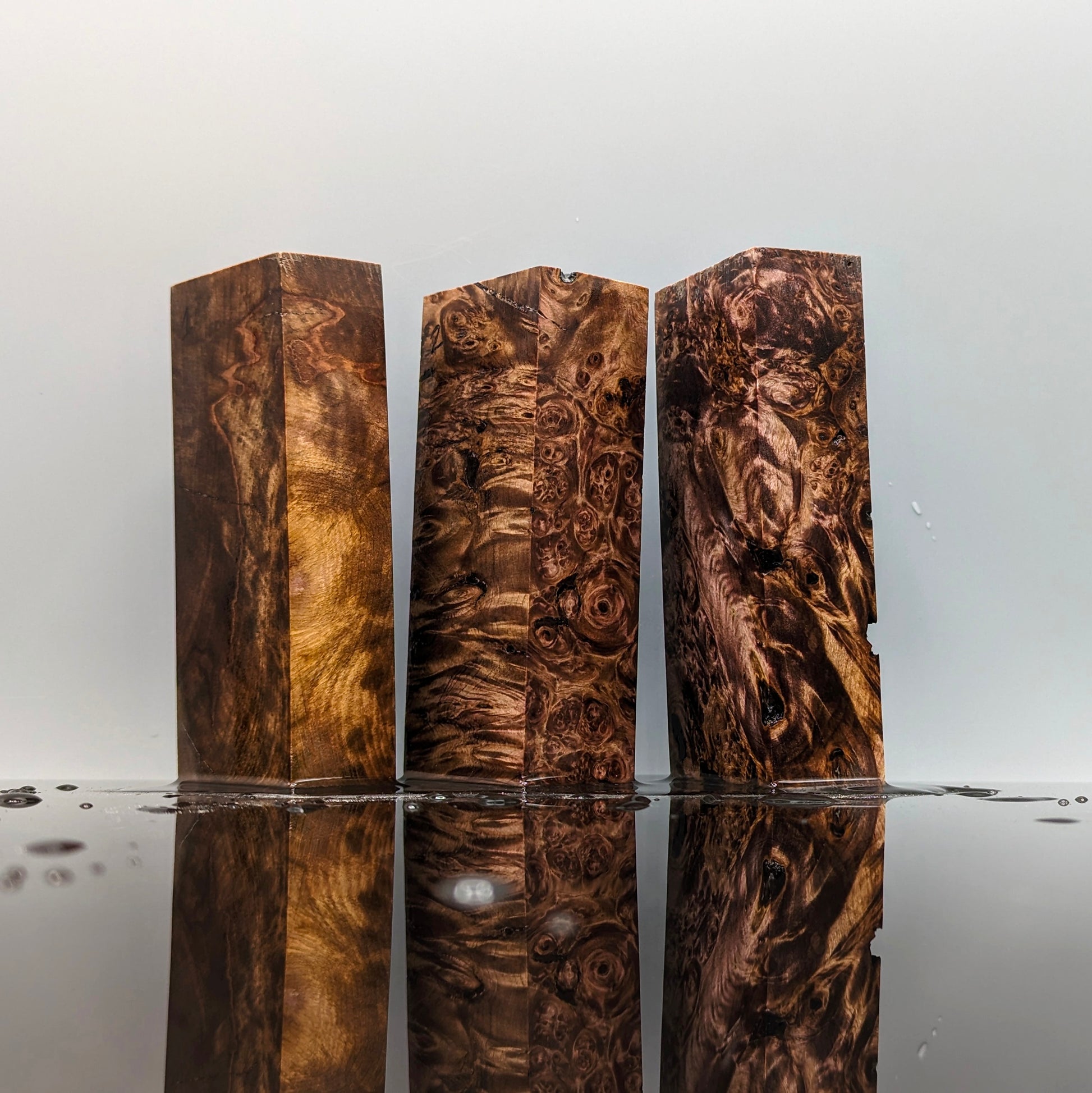 Black/Red Stabilised Chestnut Burr Handle Blocks-KWB Knives