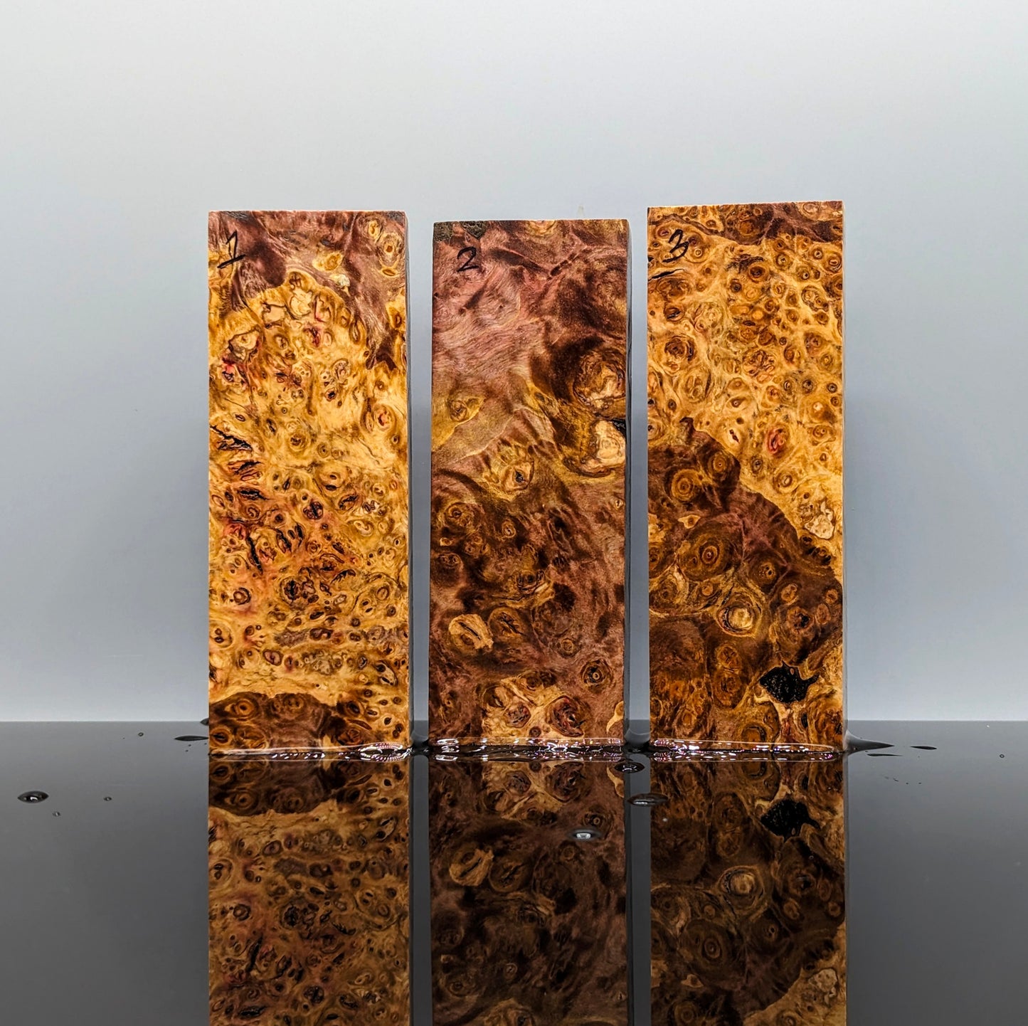 Black/Red Stabilised York Gum Burr Handle Blocks-KWB Knives