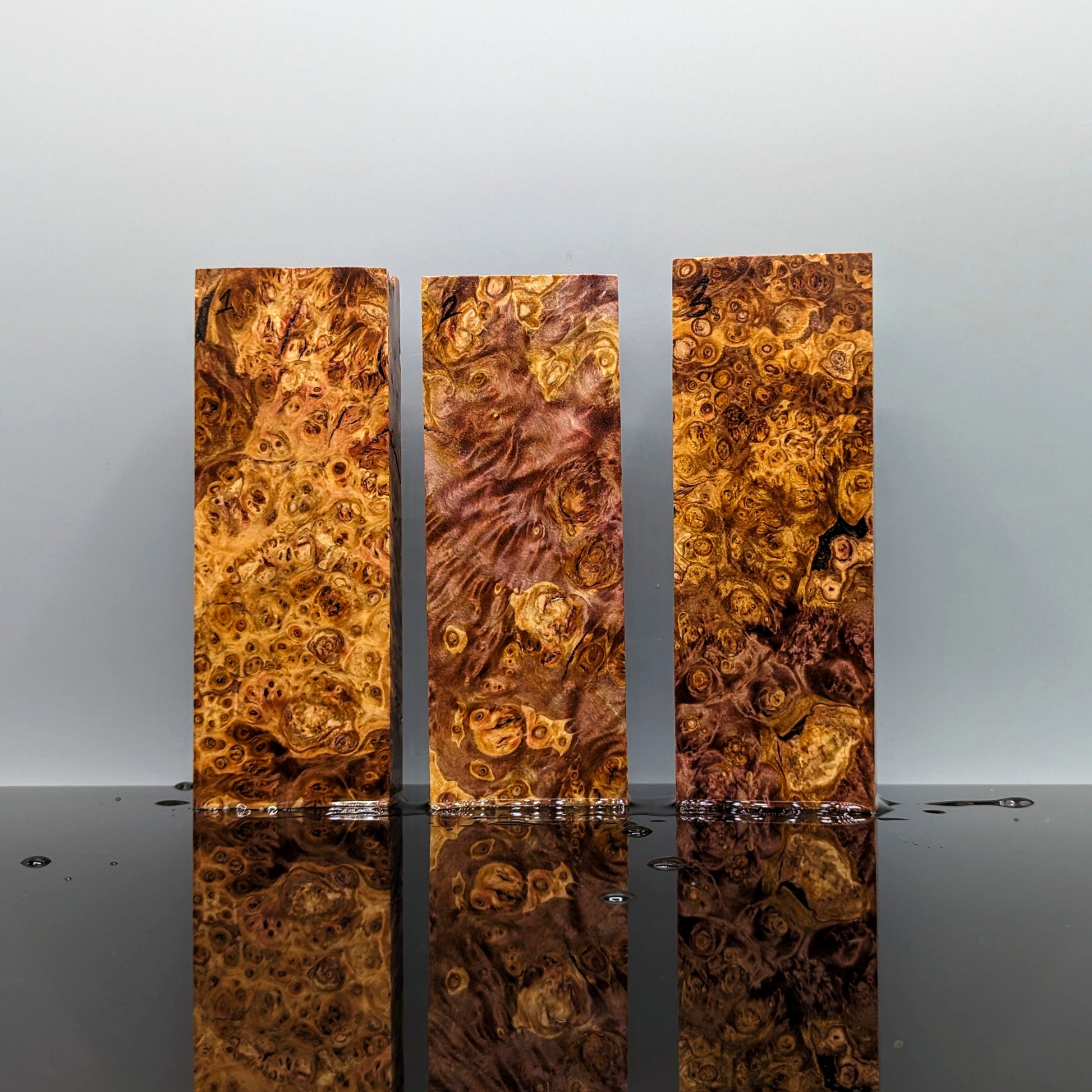 Black/Red Stabilised York Gum Burr Handle Blocks-KWB Knives