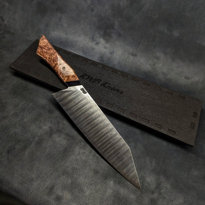 230mm Ladder damascus K-tip Gyuto | Handmade Kitchen Knives-KWB Knives