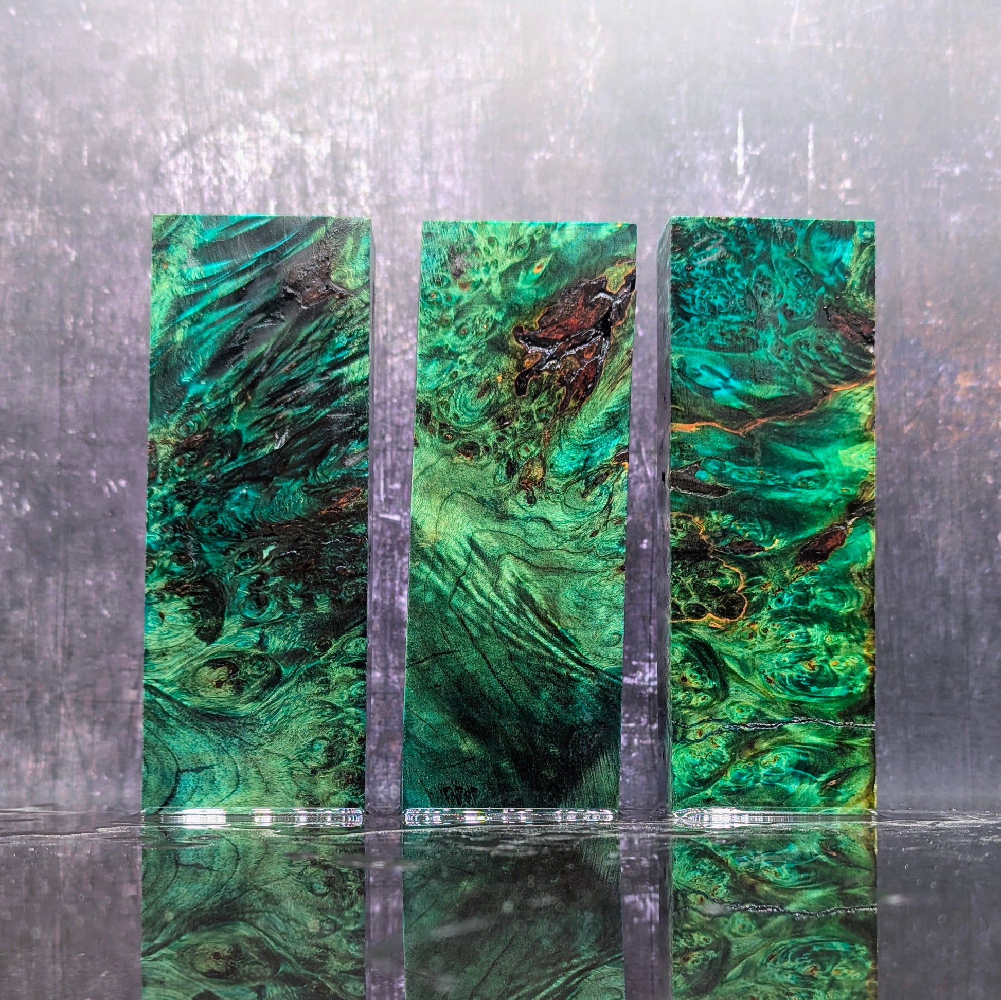Teal Stabilised Sweet Chestnut Burr Handle Blocks-KWB Knives
