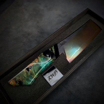 115mm Rainbow Nakiri Veg Knife | Handmade Kitchen Knives