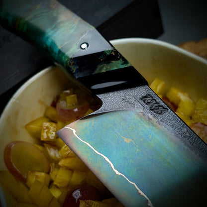 115mm Rainbow Nakiri Veg Knife | Handmade Kitchen Knives