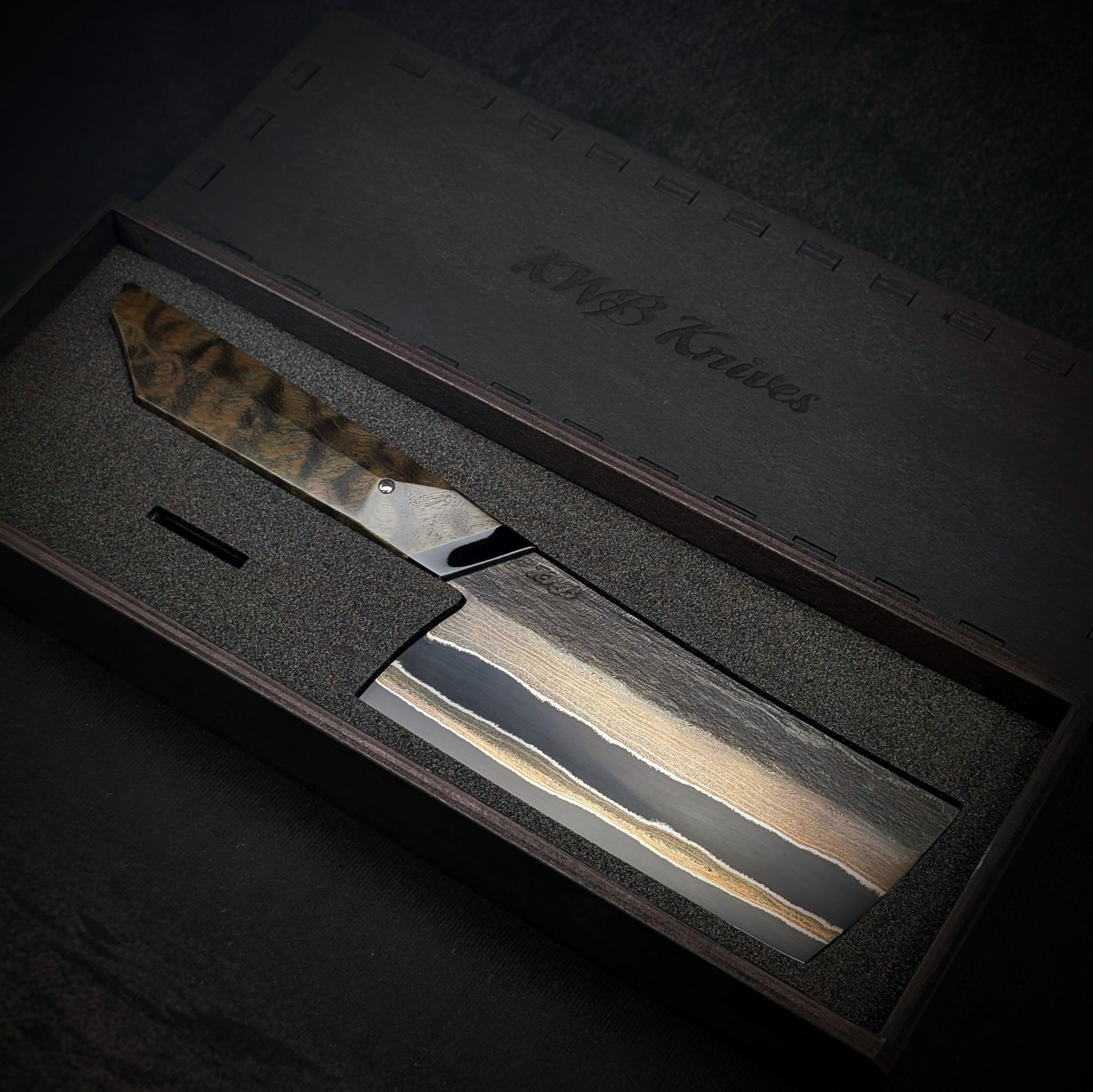 130mm Nickel Damascus Nakiri Veg Knife | Handmade Kitchen Knives-KWB Knives