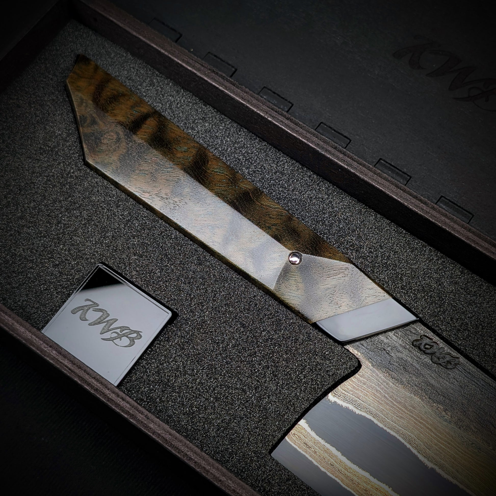 130mm Nickel Damascus Nakiri Veg Knife | Handmade Kitchen Knives-KWB Knives