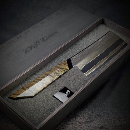 130mm Nickel Damascus Nakiri Veg Knife | Handmade Kitchen Knives-KWB Knives