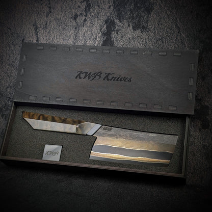 130mm Nickel Damascus Nakiri Veg Knife | Handmade Kitchen Knives-KWB Knives