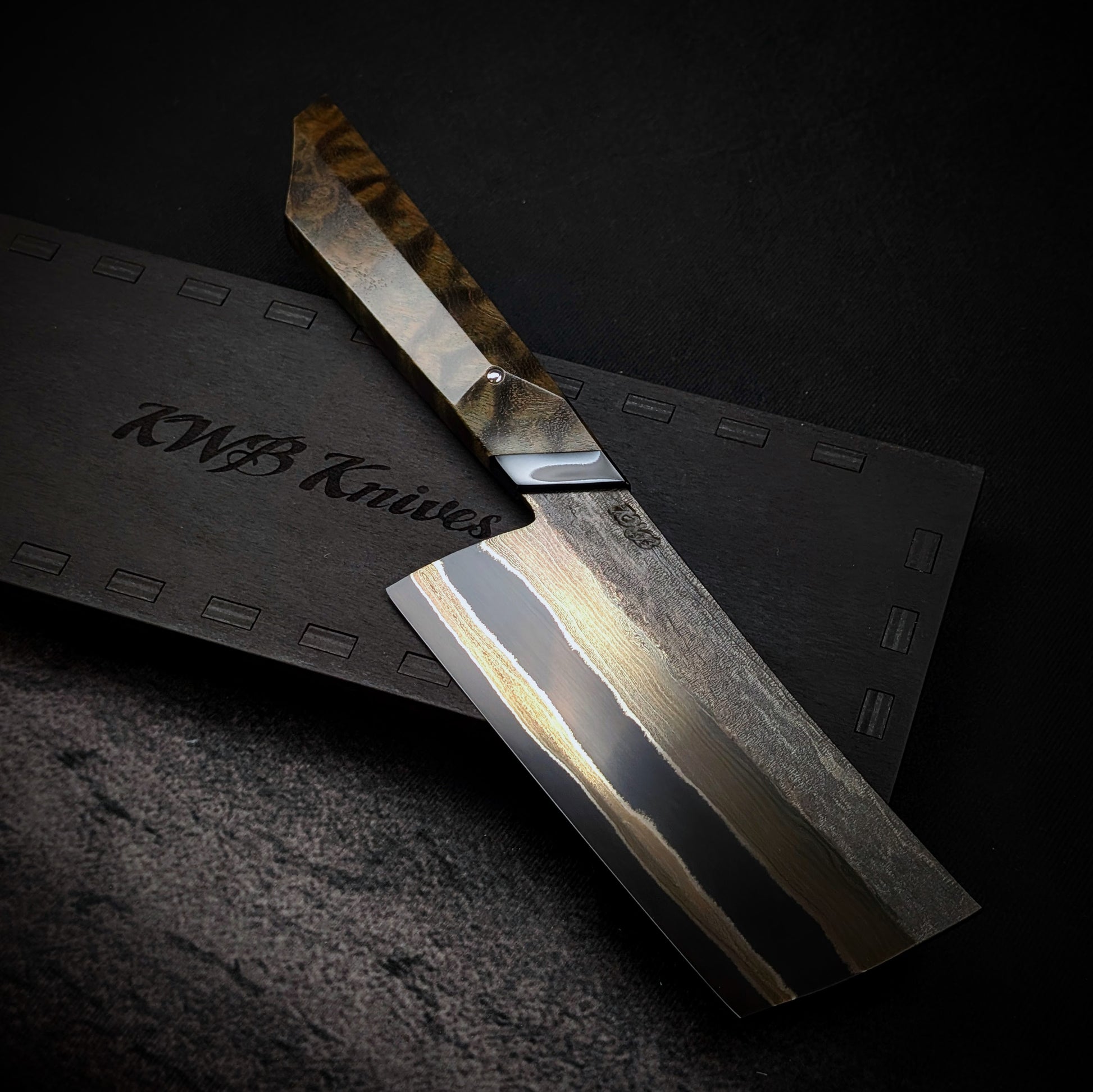 130mm Nickel Damascus Nakiri Veg Knife | Handmade Kitchen Knives-KWB Knives