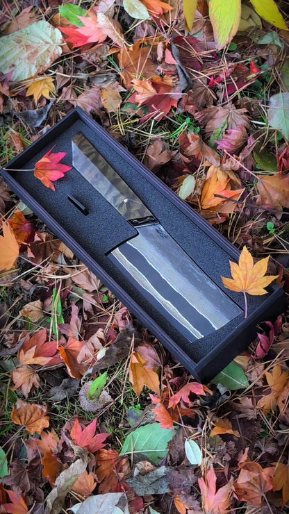 130mm Nickel Damascus Nakiri Veg Knife | Handmade Kitchen Knives